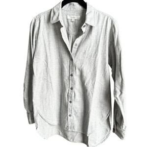 LOFT Herringbone Grey Button Up Shirt 100% Cotton